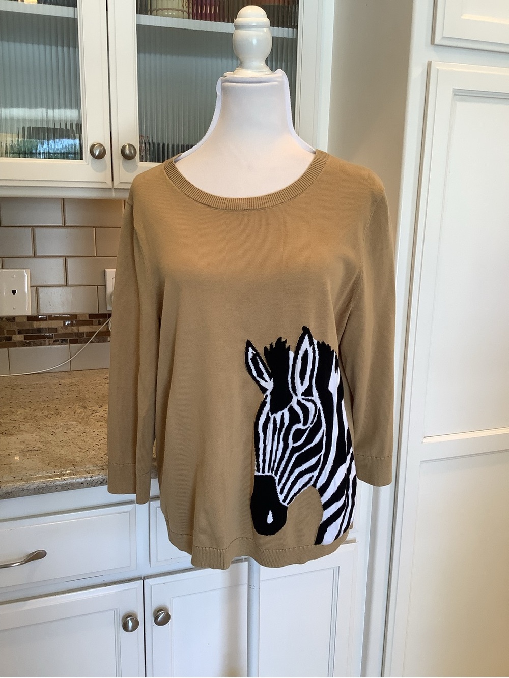 Talbots Tan Knit Sweater with Zebra Size XL